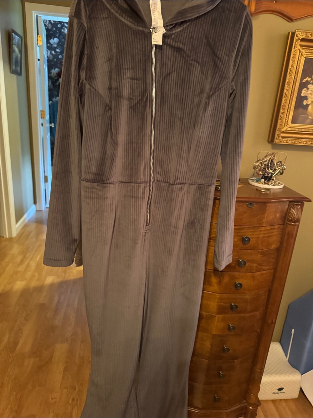 Fabletics Gray Ribbed Hooded Jumpsuit